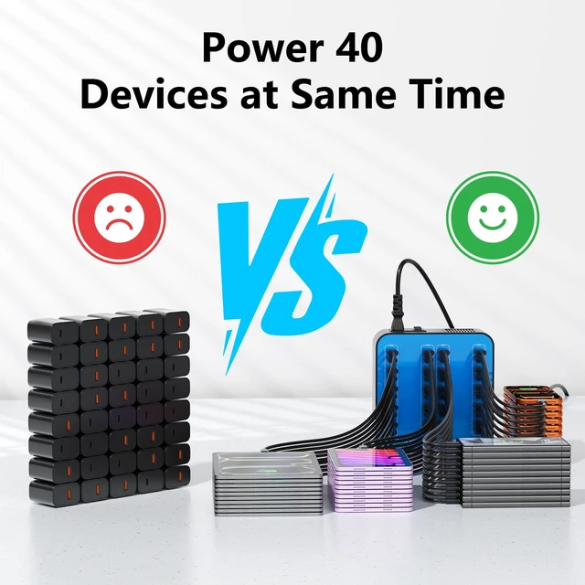 Alt view image 10 of 14 - 400W USB C Charger Station, 40 Ports (20 USBA+20 USBC) Desktop USB C Charger, Suitable for Multi-Device Fast Charging Station, Compatible with iPhone 16/15/14/13/12/Galaxy S23/S22/Tablet
