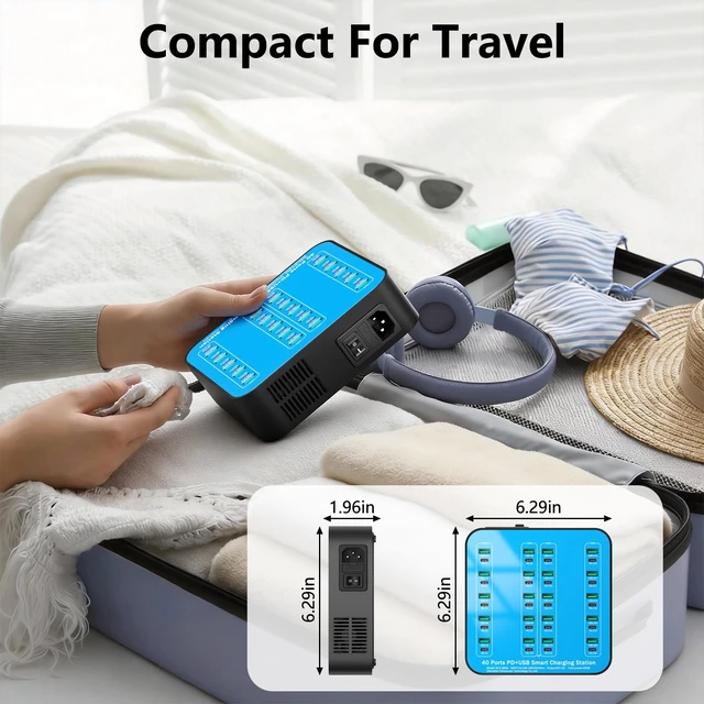 Alt view image 11 of 14 - 400W USB C Charger Station, 40 Ports (20 USBA+20 USBC) Desktop USB C Charger, Suitable for Multi-Device Fast Charging Station, Compatible with iPhone 16/15/14/13/12/Galaxy S23/S22/Tablet