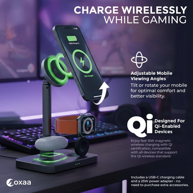 Alt view image 5 of 9 - Telescopic 3-in-1 i Watch Charger Stand with i Phone Charger Fast Charging, Wireless Charging Station, and Wireless Charger for iOS Devices