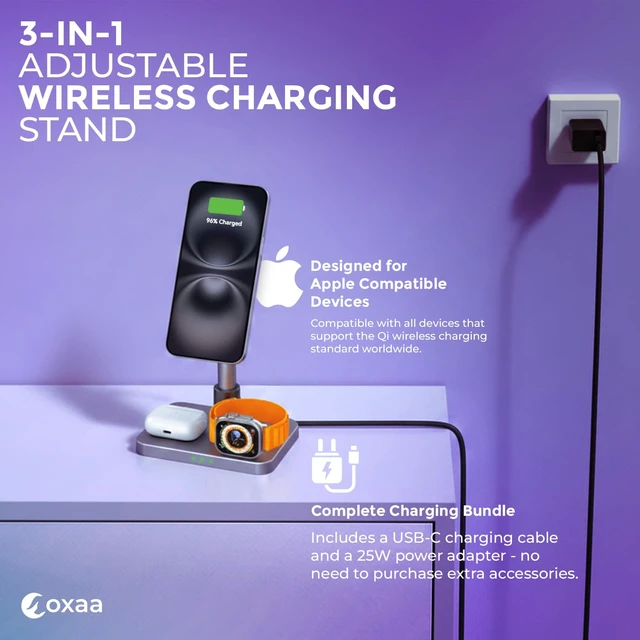 Alt view image 4 of 9 - Telescopic 3-in-1 i Watch Charger Stand with i Phone Charger Fast Charging, Wireless Charging Station, and Wireless Charger for iOS Devices