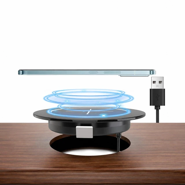 Alt view image 8 of 14 - Magnetic Wireless Charging Station for Furniture, Desk Wireless Charger Fast Wireless Charger Pad, 15W Flush Mount Charging Dock for iPhone 17/16/15/14/13/12 Series, AirPods Pro/Pro 4/3/2 (Black)