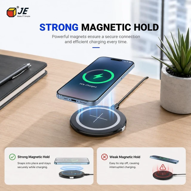 Alt view image 12 of 14 - Magnetic Wireless Charging Station for Furniture, Desk Wireless Charger Fast Wireless Charger Pad, 15W Flush Mount Charging Dock for iPhone 17/16/15/14/13/12 Series, AirPods Pro/Pro 4/3/2 (Black)