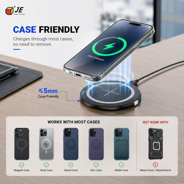 Alt view image 11 of 14 - Magnetic Wireless Charging Station for Furniture, Desk Wireless Charger Fast Wireless Charger Pad, 15W Flush Mount Charging Dock for iPhone 17/16/15/14/13/12 Series, AirPods Pro/Pro 4/3/2 (Black)