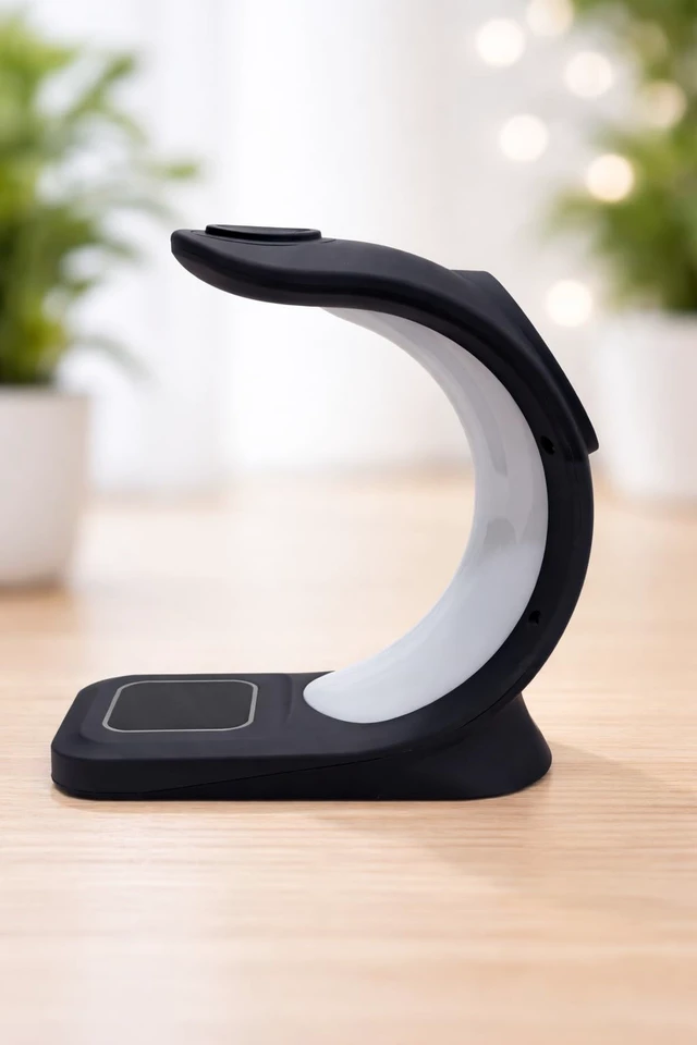 Alt view image 9 of 14 - New 2026 3 in 1 Wireless Fast Charger Magnetic Station for iPhone 15/14/13/12 Series (Pro, Max), for iWatch 2 to 9 and Airpods (Black) with Atmosphere Night Light