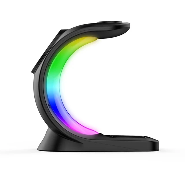 Alt view image 13 of 14 - New 2026 3 in 1 Wireless Fast Charger Magnetic Station for iPhone 15/14/13/12 Series (Pro, Max), for iWatch 2 to 9 and Airpods (Black) with Atmosphere Night Light
