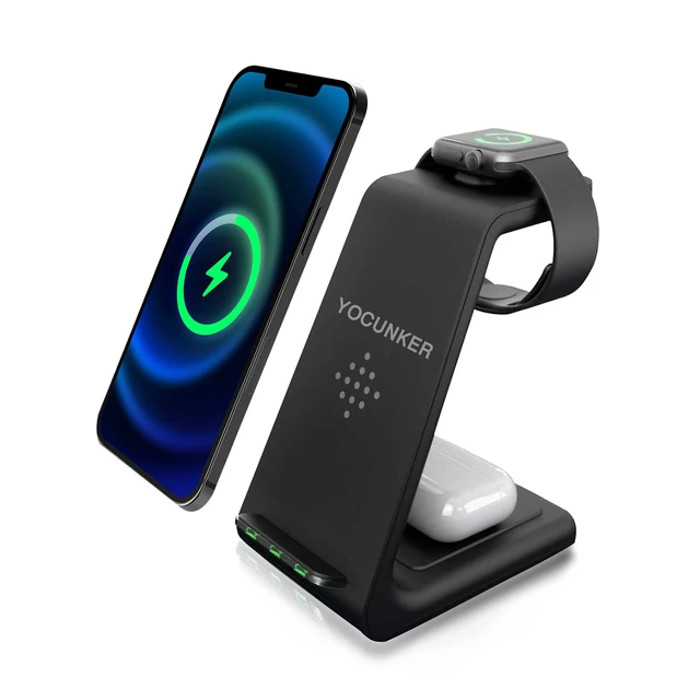 Alt view image 10 of 14 - Wireless Charger iPhone,YOCUNKER 3 in 1 Qi Fast Wireless Charging Station Stand Dock for Multiple Devices Apple Watch Series 7/SE/6/5/4/3/2, Airpods 3/Pro/2,iPhone 14/13/12/11 Pro Max/X/XR (Black)