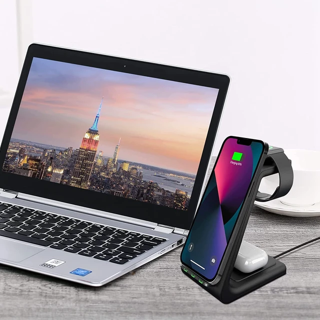 Alt view image 11 of 14 - Wireless Charger iPhone,YOCUNKER 3 in 1 Qi Fast Wireless Charging Station Stand Dock for Multiple Devices Apple Watch Series 7/SE/6/5/4/3/2, Airpods 3/Pro/2,iPhone 14/13/12/11 Pro Max/X/XR (Black)