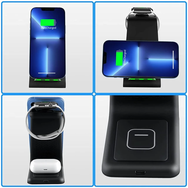 Alt view image 12 of 14 - Wireless Charger iPhone,YOCUNKER 3 in 1 Qi Fast Wireless Charging Station Stand Dock for Multiple Devices Apple Watch Series 7/SE/6/5/4/3/2, Airpods 3/Pro/2,iPhone 14/13/12/11 Pro Max/X/XR (Black)