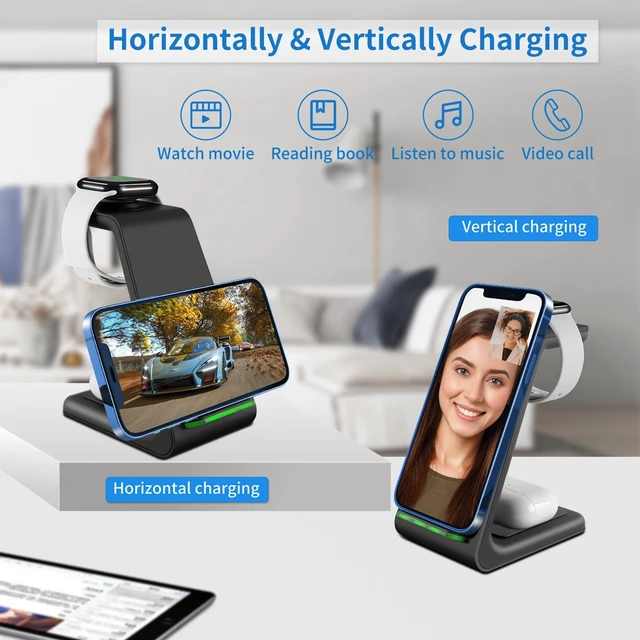 Alt view image 13 of 14 - Wireless Charger iPhone,YOCUNKER 3 in 1 Qi Fast Wireless Charging Station Stand Dock for Multiple Devices Apple Watch Series 7/SE/6/5/4/3/2, Airpods 3/Pro/2,iPhone 14/13/12/11 Pro Max/X/XR (Black)