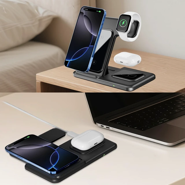 Alt view image 8 of 10 - SCS 3-in-1 Wireless Charging Station for iPhone, Apple Watch & AirPods