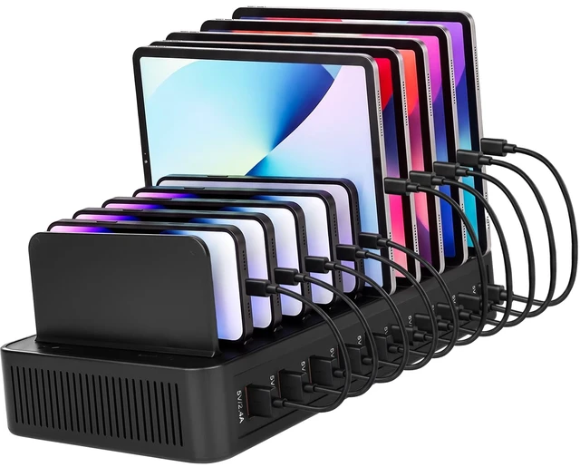 Alt view image 8 of 14 - Charging Station for Multiple Devices, 100W 10 Port USB C Charging Station, Fast USB C Charger with 5 USB-C & 5 USB-A Ports, Detachable Baffles Multi Charger Station for Phone Tablet iPad
