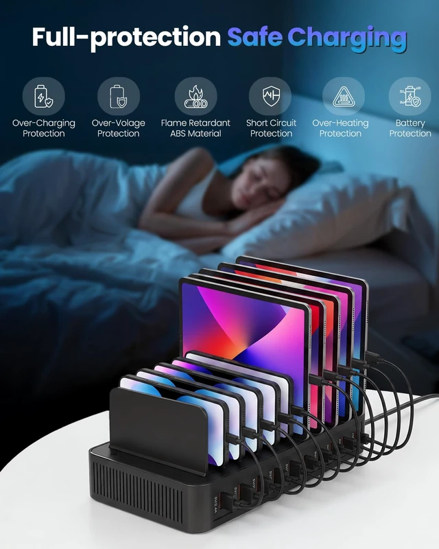 Alt view image 10 of 14 - Charging Station for Multiple Devices, 100W 10 Port USB C Charging Station, Fast USB C Charger with 5 USB-C & 5 USB-A Ports, Detachable Baffles Multi Charger Station for Phone Tablet iPad