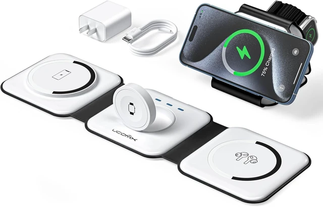 Alt view image 8 of 14 - UCOMX Wireless Charging Station for Apple, 3-in-1 Magnetic Foldable Charger | Portable MagSafe Travel Charger for iPhone 18 17 16 15 14 13 12 Pro Max, Watch & AirPods, Bedside Office Stand