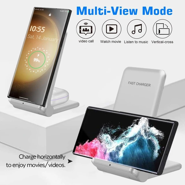Alt view image 10 of 14 - 2 in 1 Wireless Charger,Foldable 20W Fast Wireless Charging Stand Compatible with iPhone 16/16 Pro/15/14/13/12/X/AirPods,Dual Phone Induction Charge Station for Samsung,Pixel,Xperia,LG(No Plug)
