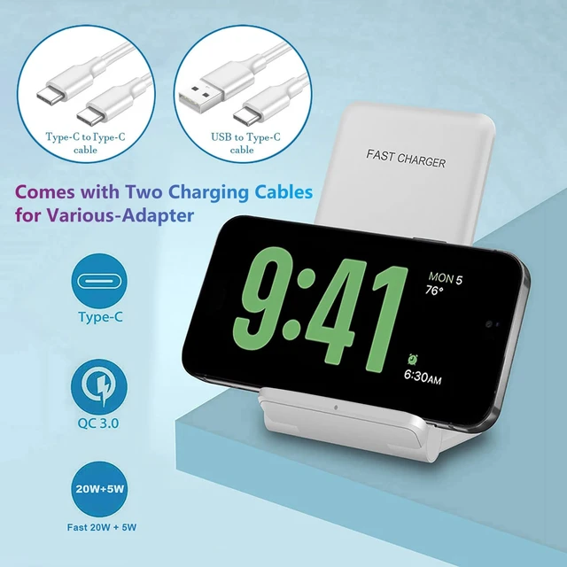 Alt view image 12 of 14 - 2 in 1 Wireless Charger,Foldable 20W Fast Wireless Charging Stand Compatible with iPhone 16/16 Pro/15/14/13/12/X/AirPods,Dual Phone Induction Charge Station for Samsung,Pixel,Xperia,LG(No Plug)