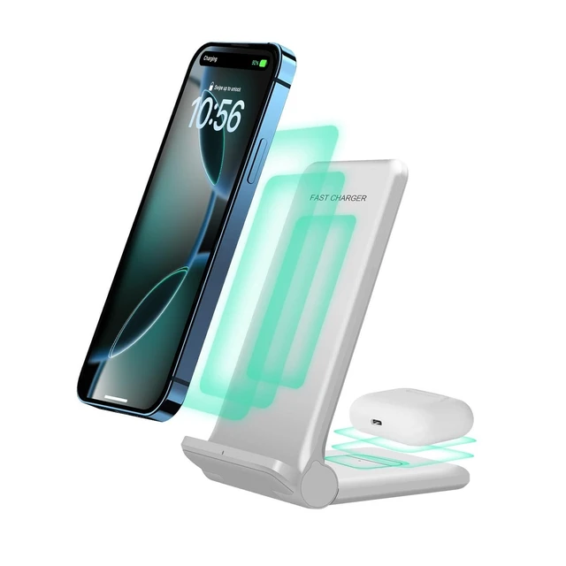 Alt view image 8 of 14 - 2 in 1 Wireless Charger,Foldable 20W Fast Wireless Charging Stand Compatible with iPhone 16/16 Pro/15/14/13/12/X/AirPods,Dual Phone Induction Charge Station for Samsung,Pixel,Xperia,LG(No Plug)