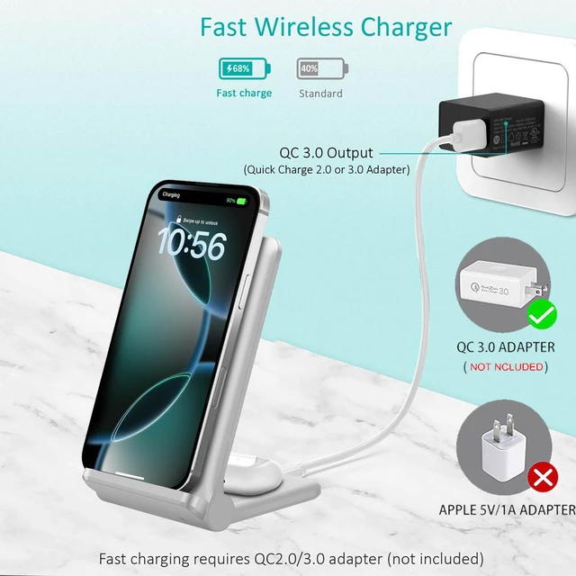 Alt view image 13 of 14 - 2 in 1 Wireless Charger,Foldable 20W Fast Wireless Charging Stand Compatible with iPhone 16/16 Pro/15/14/13/12/X/AirPods,Dual Phone Induction Charge Station for Samsung,Pixel,Xperia,LG(No Plug)