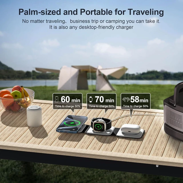 Alt view image 9 of 14 - UCOMX Wireless Charging Station for Apple, 3-in-1 Magnetic Foldable Charger | Portable MagSafe Travel Charger for iPhone 18 17 16 15 14 13 12 Pro Max, Watch & AirPods, Bedside Office Stand