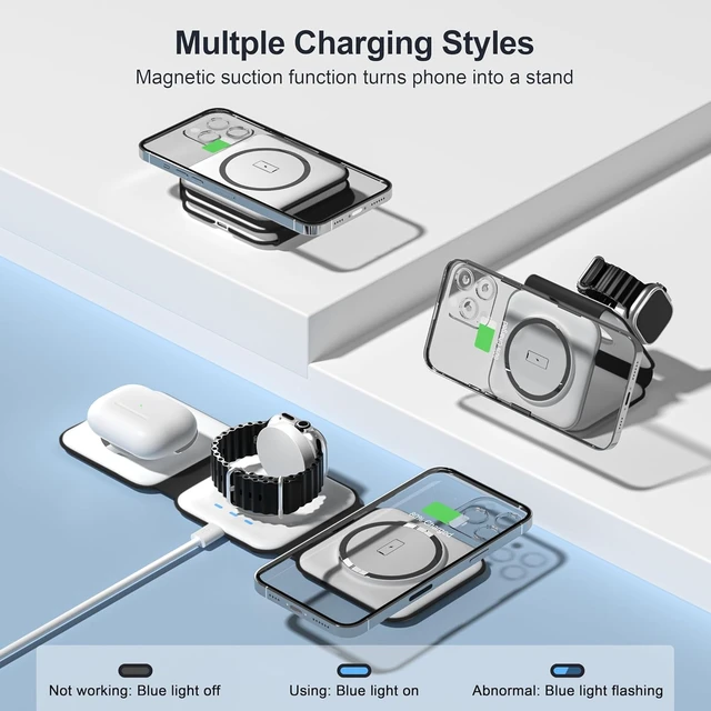Alt view image 10 of 14 - UCOMX Wireless Charging Station for Apple, 3-in-1 Magnetic Foldable Charger | Portable MagSafe Travel Charger for iPhone 18 17 16 15 14 13 12 Pro Max, Watch & AirPods, Bedside Office Stand