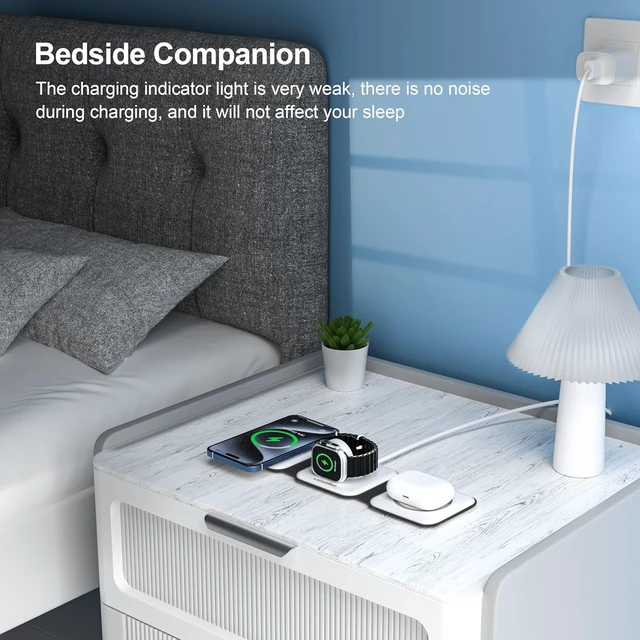 Alt view image 13 of 14 - UCOMX Wireless Charging Station for Apple, 3-in-1 Magnetic Foldable Charger | Portable MagSafe Travel Charger for iPhone 18 17 16 15 14 13 12 Pro Max, Watch & AirPods, Bedside Office Stand