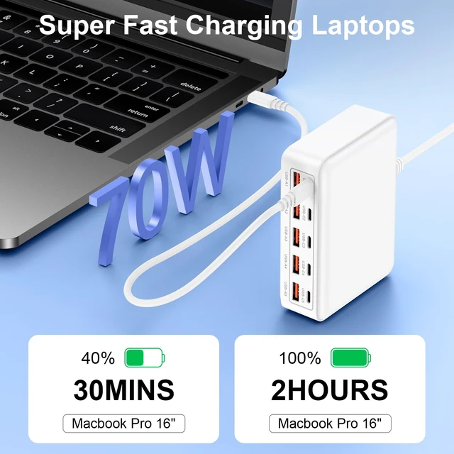 Alt view image 9 of 14 - 70W USB Charging Station for Multiple Devices, 10-Port Desktop Charger Hub | 10 in-1 Power Adapter Type-C & USB-A Charger Block for iPhone 18 Pro Max/18 Pro, 17 Pro Max/17 Pro/17 Air/17e, 16/15, iPad
