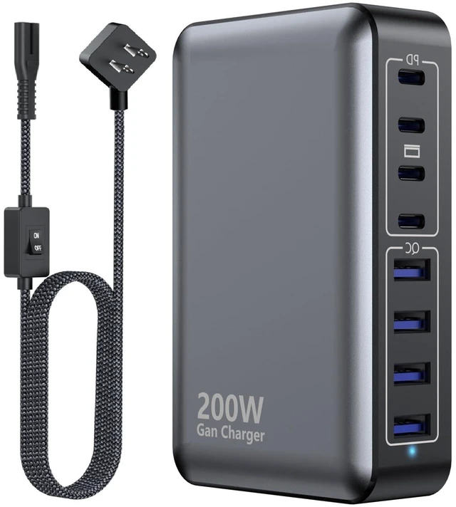 Alt view image 7 of 13 - USB C Charger 200W Charger Block, 8-Ports Gan Fast Charging Station Hub, PD 65W Laptop Charging Adapter Compatible with MacBook Pro/Air, DELL, Steam Deck, iPhone 17/16/15/14, Galaxy