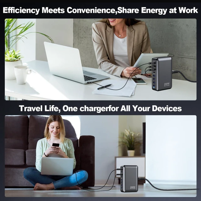 Alt view image 11 of 13 - USB C Charger 200W Charger Block, 8-Ports Gan Fast Charging Station Hub, PD 65W Laptop Charging Adapter Compatible with MacBook Pro/Air, DELL, Steam Deck, iPhone 17/16/15/14, Galaxy