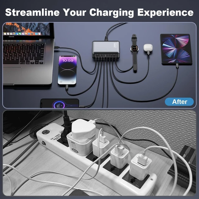 Alt view image 12 of 13 - USB C Charger 200W Charger Block, 8-Ports Gan Fast Charging Station Hub, PD 65W Laptop Charging Adapter Compatible with MacBook Pro/Air, DELL, Steam Deck, iPhone 17/16/15/14, Galaxy
