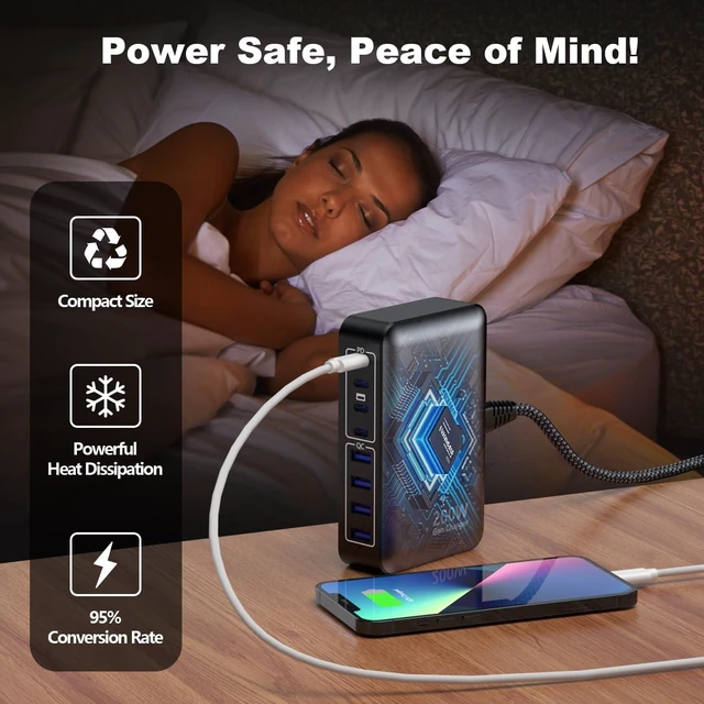 Alt view image 13 of 13 - USB C Charger 200W Charger Block, 8-Ports Gan Fast Charging Station Hub, PD 65W Laptop Charging Adapter Compatible with MacBook Pro/Air, DELL, Steam Deck, iPhone 17/16/15/14, Galaxy