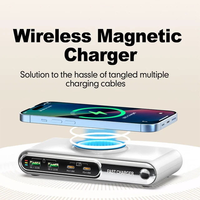 Alt view image 10 of 14 - 6-in-1 USB Charging Station, 72W Desktop Charger with Wireless Charging, 4-Ports Fast Charging Block with LED Color Light for iPhone,iPad, Laptop, Tablets and More