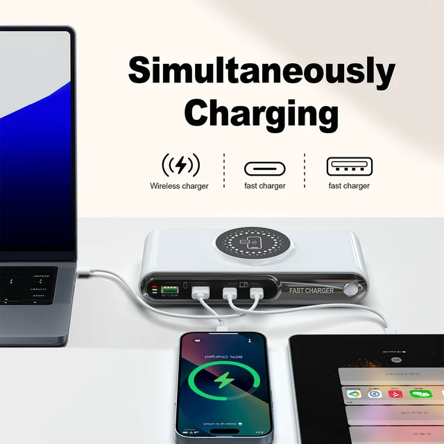 Alt view image 11 of 14 - 6-in-1 USB Charging Station, 72W Desktop Charger with Wireless Charging, 4-Ports Fast Charging Block with LED Color Light for iPhone,iPad, Laptop, Tablets and More