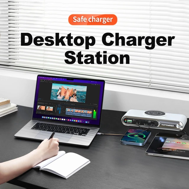 Alt view image 13 of 14 - 6-in-1 USB Charging Station, 72W Desktop Charger with Wireless Charging, 4-Ports Fast Charging Block with LED Color Light for iPhone,iPad, Laptop, Tablets and More
