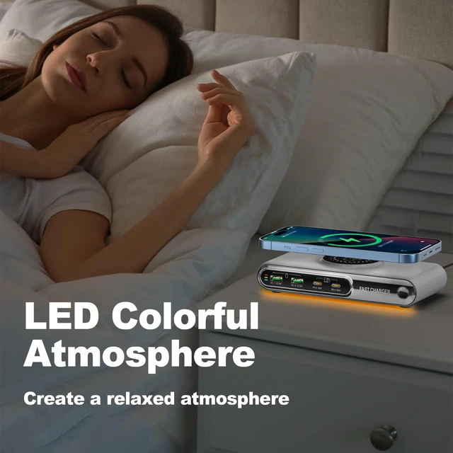 Alt view image 14 of 14 - 6-in-1 USB Charging Station, 72W Desktop Charger with Wireless Charging, 4-Ports Fast Charging Block with LED Color Light for iPhone,iPad, Laptop, Tablets and More