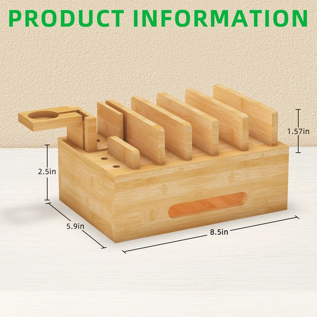 Alt view image 10 of 14 - Bamboo Charging Station with Watch Stand, Desktop Charging Station Organizer, Wood Docking Station for Phones, Tablets, Watch, Earbuds (No Power Supply)