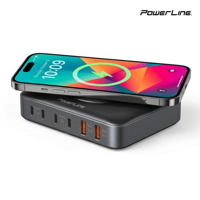 Alt view image 8 of 12 - PowerLine 100W, 7-Port Desktop Charging Station | 4x USB C, 2x USB A, Wireless Charging Pad, PD3 Fast Charging, for MacBook, iPhone, iPad, Smartphone, Tablet, & More