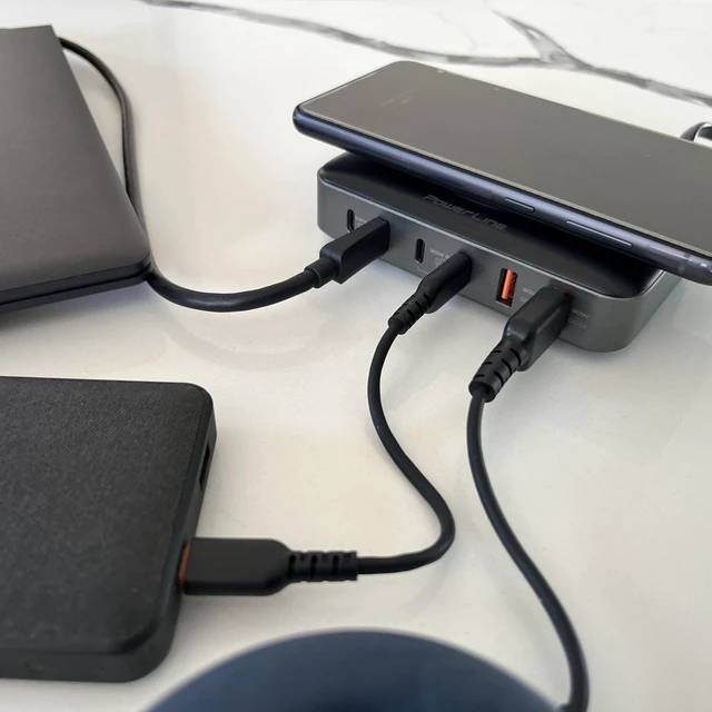 Alt view image 12 of 12 - PowerLine 100W, 7-Port Desktop Charging Station | 4x USB C, 2x USB A, Wireless Charging Pad, PD3 Fast Charging, for MacBook, iPhone, iPad, Smartphone, Tablet, & More