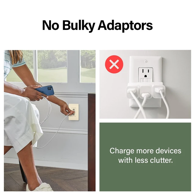 Alt view image 4 of 7 - Legrand Radiant Quad USB 4.2A Type A Decorator Outlet Light Almond | Pass & Seymour Convinent USB Charging, Multi Port USB for Phones and Tablets, Child Safe, 4 Ports
