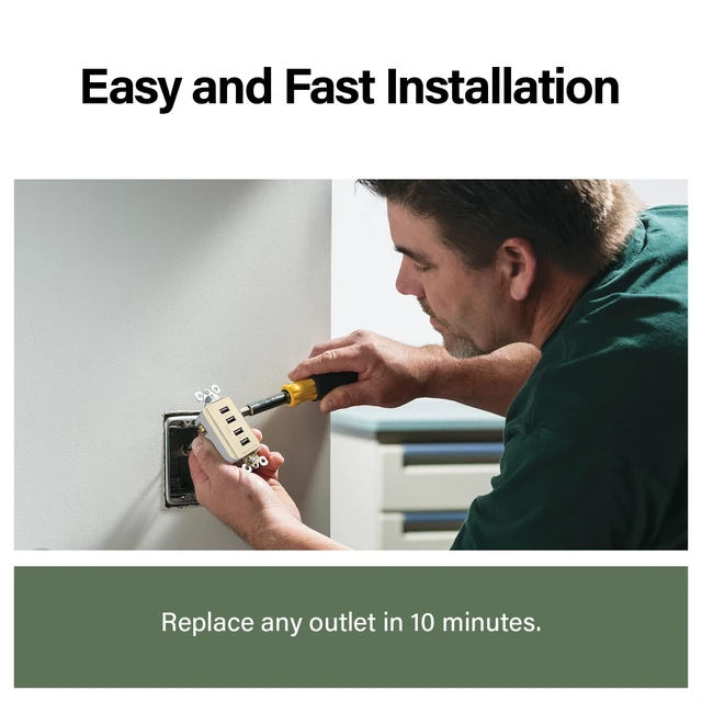 Alt view image 6 of 7 - Legrand Radiant Quad USB 4.2A Type A Decorator Outlet Light Almond | Pass & Seymour Convinent USB Charging, Multi Port USB for Phones and Tablets, Child Safe, 4 Ports