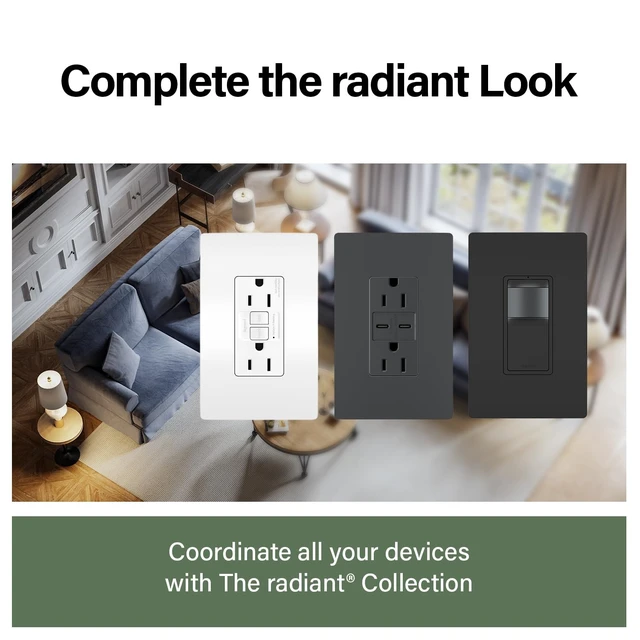Alt view image 7 of 7 - Legrand Radiant Quad USB 4.2A Type A Decorator Outlet Light Almond | Pass & Seymour Convinent USB Charging, Multi Port USB for Phones and Tablets, Child Safe, 4 Ports