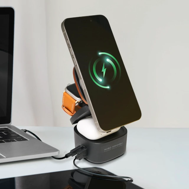 Alt view image 6 of 7 - ROBO MONKEY 65W Power Cube Charging Station Wireless GaN Fast Charger for Multiple Devices iPhone Apple Watch AirPods MacBook Android