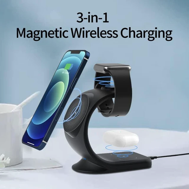 Alt view image 2 of 7 - 3 in 1 Magnetic Charging Station Compatible for iPhone 16 15 14 13 12 Pro/Max/Mini, for AirPods Pro/2, for iWatch 6/SE/5/4 with Sail Style Black