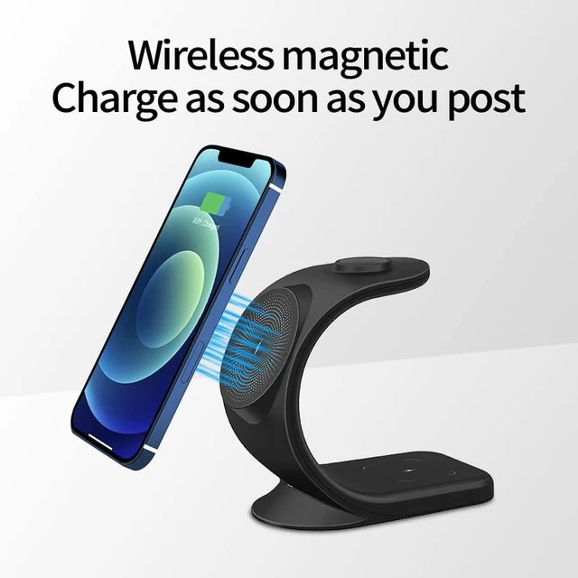 Alt view image 3 of 7 - 3 in 1 Magnetic Charging Station Compatible for iPhone 16 15 14 13 12 Pro/Max/Mini, for AirPods Pro/2, for iWatch 6/SE/5/4 with Sail Style Black