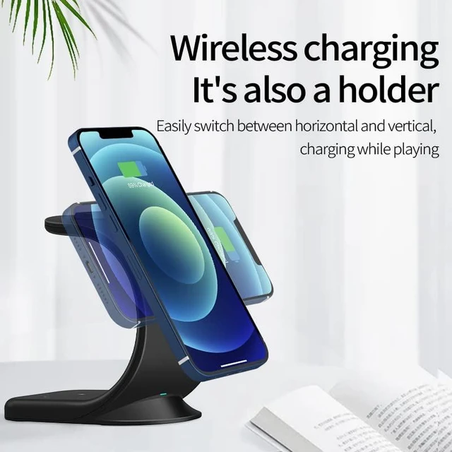 Alt view image 4 of 7 - 3 in 1 Magnetic Charging Station Compatible for iPhone 16 15 14 13 12 Pro/Max/Mini, for AirPods Pro/2, for iWatch 6/SE/5/4 with Sail Style Black