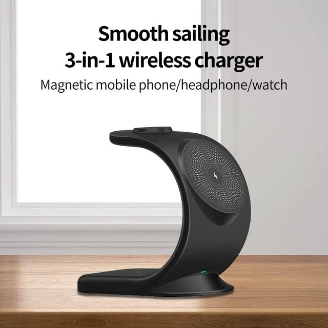 Alt view image 6 of 7 - 3 in 1 Magnetic Charging Station Compatible for iPhone 16 15 14 13 12 Pro/Max/Mini, for AirPods Pro/2, for iWatch 6/SE/5/4 with Sail Style Black