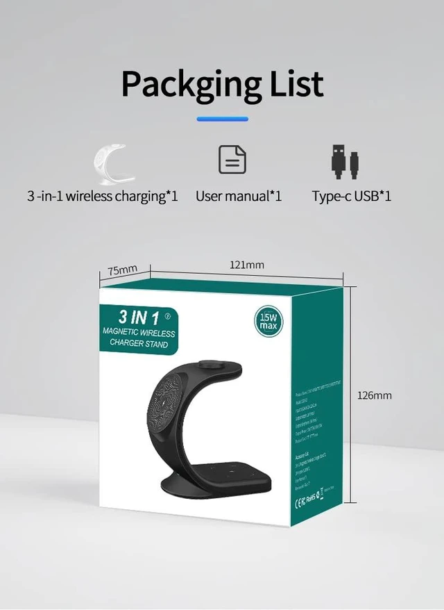 Alt view image 7 of 7 - 3 in 1 Magnetic Charging Station Compatible for iPhone 16 15 14 13 12 Pro/Max/Mini, for AirPods Pro/2, for iWatch 6/SE/5/4 with Sail Style Black