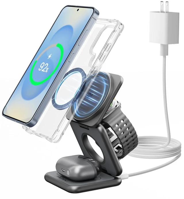 Main image of KU XIU Qi2 3 in 1 Charging Station for Samsung | Aluminum Alloy Foldable 15W Wireless Charger for Galaxy S26 S25 Series, Fast Charger for Galaxy Watch Ultra, for Galaxy Buds
