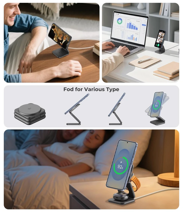Alt view image 5 of 7 - KU XIU Qi2 3 in 1 Charging Station for Samsung | Aluminum Alloy Foldable 15W Wireless Charger for Galaxy S26 S25 Series, Fast Charger for Galaxy Watch Ultra, for Galaxy Buds