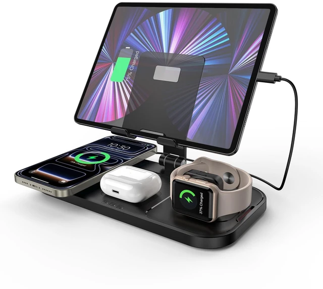 Main image of Wireless Charger 4 in 1 for Apple iPhone 17 Pro Max/16/15/14/13 Series, AirPods Pro 2, iPad Stand, Watch Charger for iWatch Series 10/9/8/7/6, Wireless Charging Station for Multiple Devices