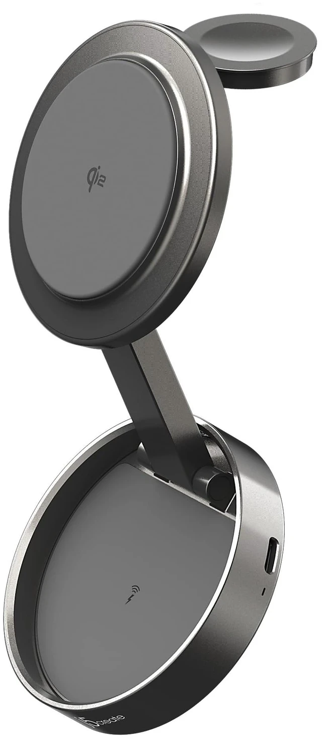 Main image of j5create Qi2 3-in-1 Zinc Alloy Magnetic Wireless Charging Station | for iPhone/Apple Watch/AirPods, 15W Fast Charging, Adjustable Phone Stand, Rotating Base, Foldable Design (JUPW3515)