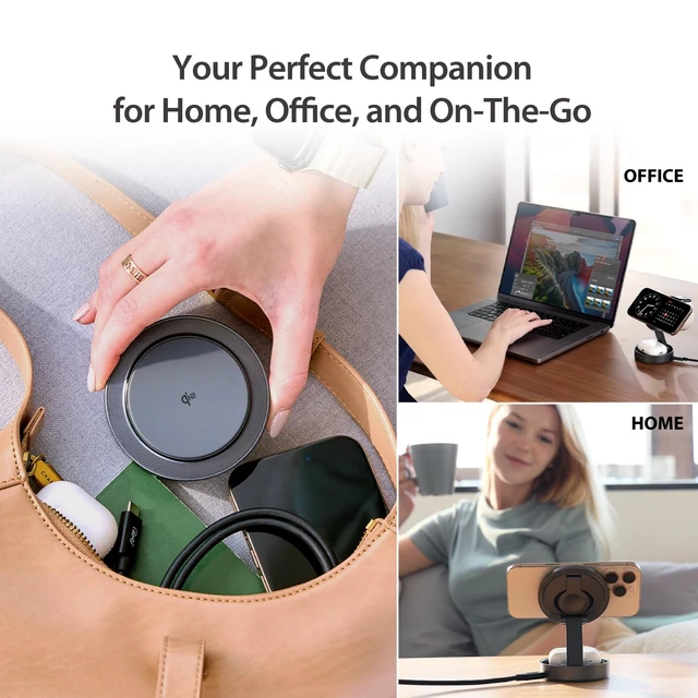 Alt view image 7 of 7 - j5create Qi2 3-in-1 Zinc Alloy Magnetic Wireless Charging Station | for iPhone/Apple Watch/AirPods, 15W Fast Charging, Adjustable Phone Stand, Rotating Base, Foldable Design (JUPW3515)